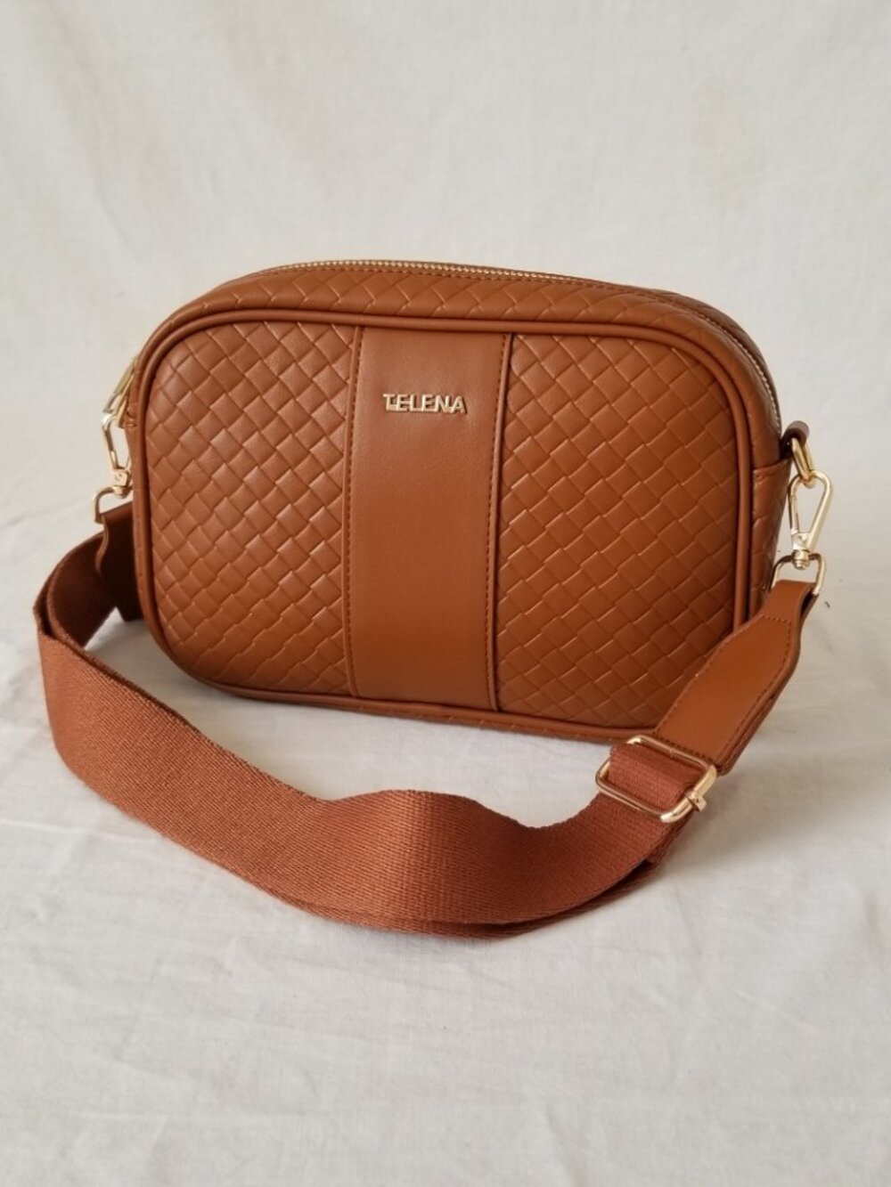 NWT! Telena Brown Faux Leather Shoulder Bag with Gold-Tone Hardware